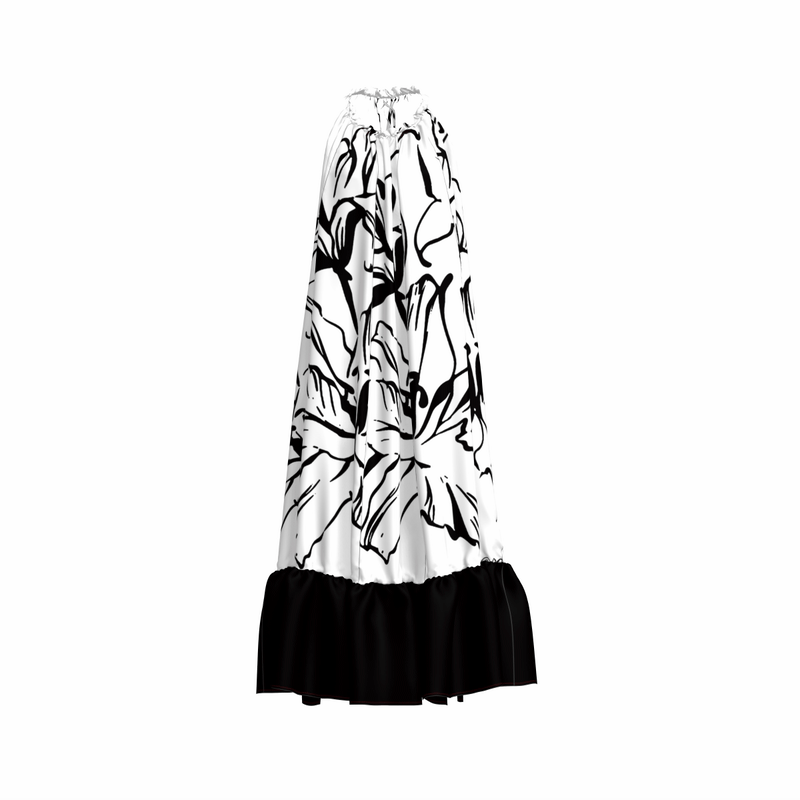 'Bayahibe Rose' Drawstring Halter Maxi Dress in B&W