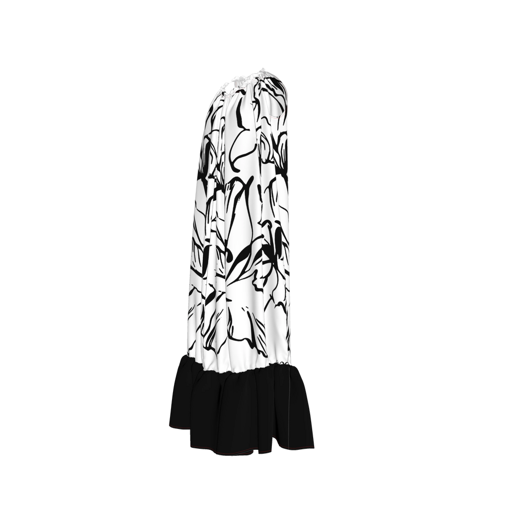 'Bayahibe Rose' Drawstring Halter Maxi Dress in B&W