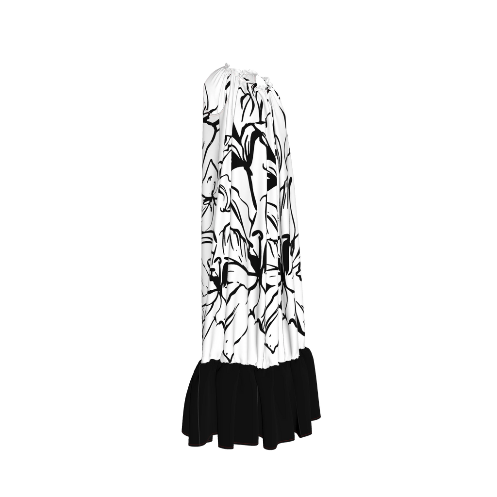 'Bayahibe Rose' Drawstring Halter Maxi Dress in B&W